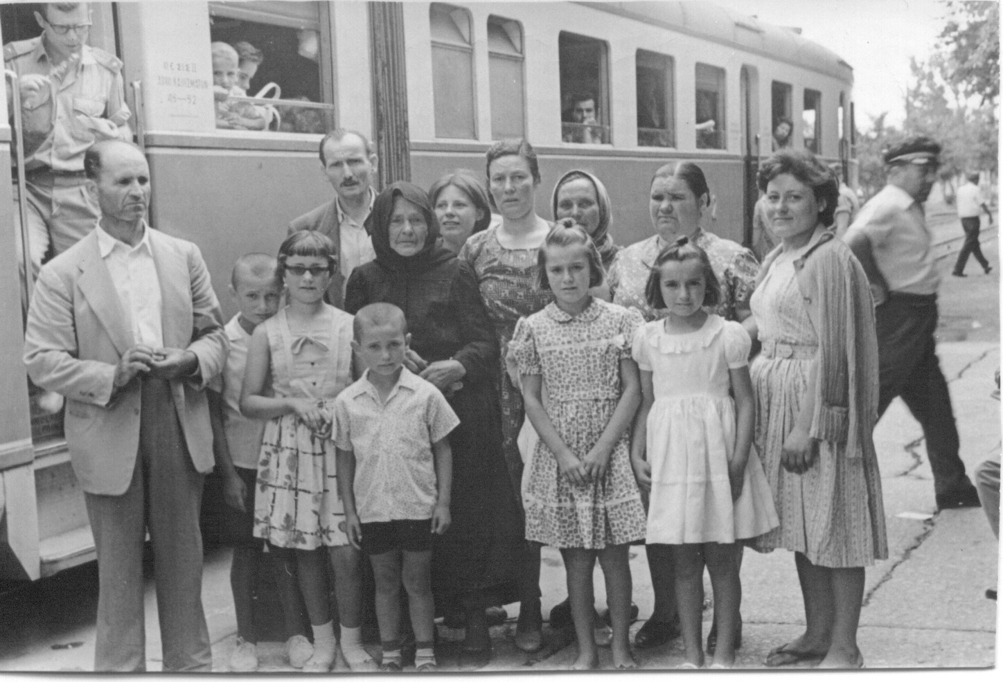 Family and relatives seeing my mom off
at the train station in Tripoli (Family at left), 1962